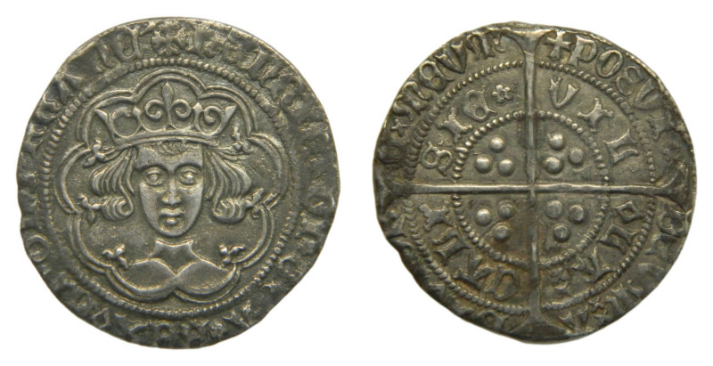 Henry VI, first reign (1422-30), Silver Groat. Calais mint, rosette-mascle issue...