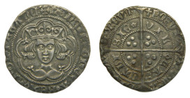 Henry VI, first reign (1422-30), Silver Groat. Calais mint, rosette-mascle issue. AR. 3,5 gr. Slightly clipped.
(EBC)