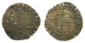 Henry VIII (1509-47). Silver Halfgroat. Canterbury mint. AR. 0,9 gr. 2nd coinage. WA beside shield (Archbishop Warham).
MBC