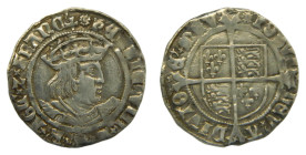 Henry VIII (1509-47), Silver Groat. Tower mint. Rose as mintmark. AR. 2,51 gr. 2nd coinage. Great portrait.
MBC+/MBC-