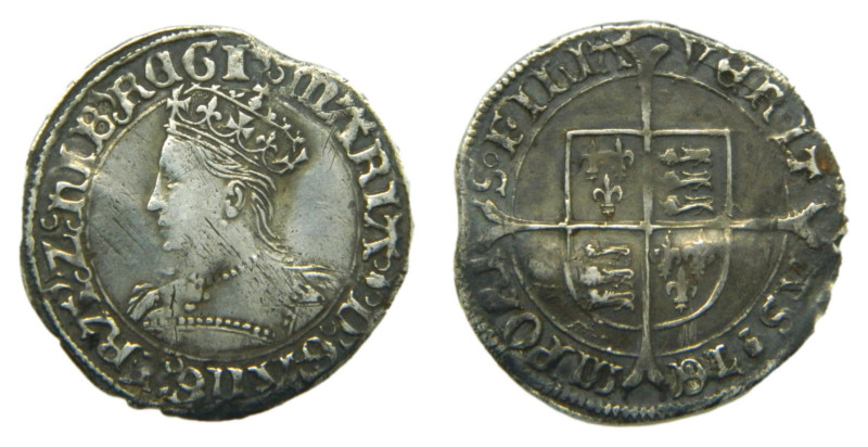 Mary (1553-54), Silver Groat. Tower mint. AR. 1,8 gr. Lightly creased flan. Exce...