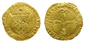 FRANCIA / FRANCE. Carlos VIII. 1483-1498. Écu d’or au soleil. Montpellier. AV. Dup. 575.
MBC-