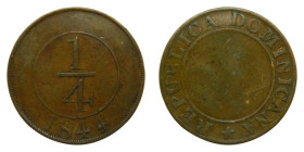 REPUBLICA DOMINICANA / DOMINICAN REPUBLIC. 1844. 1/4 real. (KM#1).
MBC