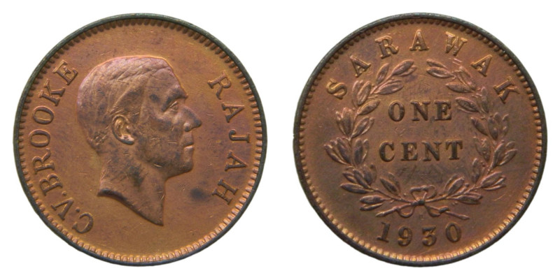 SARAWAK. 1930 H. 1 Cent. (KM#18). Bronce. Charles V. Brooke.
MBC+