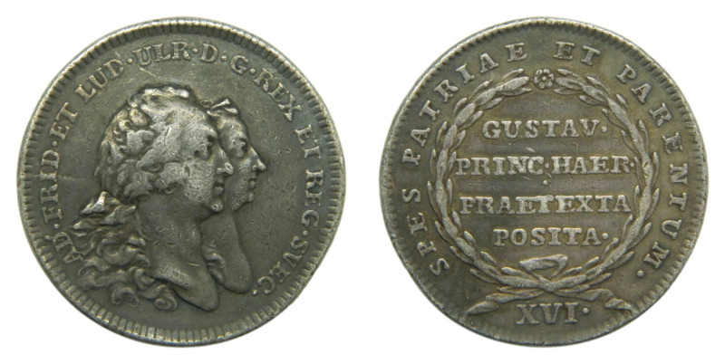 SUECIA / SWEDEN. Adolf Fredrik Hild. Silver medal to Crown Prince Gustaf's comin...