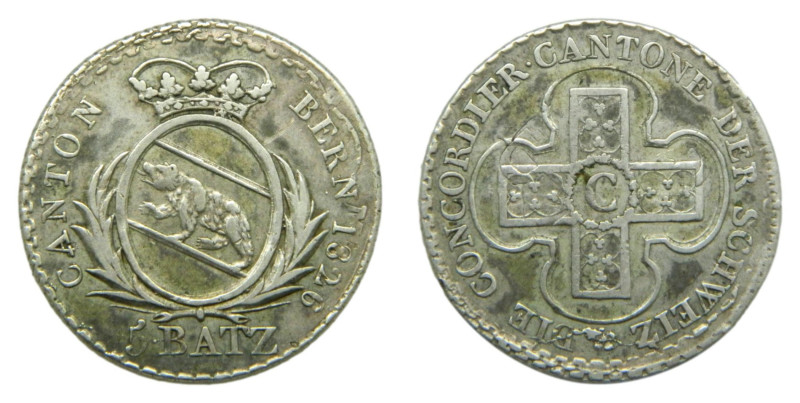 SUIZA / SWITZERLAND. 1826. 5 Batzen. (KM#196.1) 4,1 gr. AR.
MBC