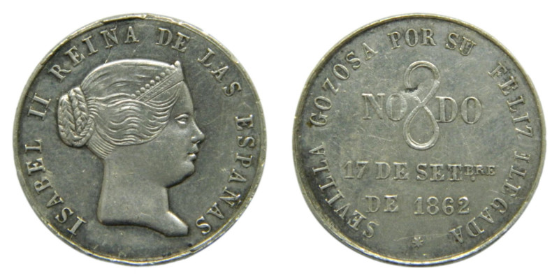 Medalla. Isabel II 1862 17 de septiembre. Vistia de la Reina a Sevilla . Ø 23 mm...