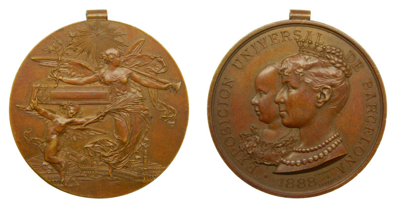 Medalla. 1888. Alfonso XIII. Barcelona. Exposición Universal. E. Arnau.m & Caste...