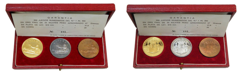 1968. Centenario 1868-1968 Juego de 3 medallas en plata oro y cobre. Certificado...