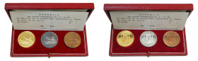 1968. Centenario 1868-1968 Juego de 3 medallas en plata oro y cobre. Certificado. Limitado a sólo 300 unidades. peso: oro 46,32 gr. plata 30,17 gr. Nú...