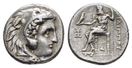 KINGS of MACEDON. Philip III Arrhidaios.(323-317 BC).Sardeis.Drachm.

Obv : Head of Herakles right, wearing lion skin.

Rev : ΦIΛIΠΠOY.
Zeus seated le...