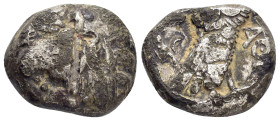 ATTICA.Athens.(Circa 454-404 BC).Tetradrachm.

Obv : Helmeted head of Athena right.

Rev : AΘE.
Owl standing right, head facing; olive sprig and cresc...