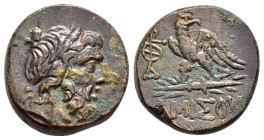PONTOS.Amisos.Mithradates VI.(Circa 85-65 BC).Ae.

Obv : Laureate head of Zeus right.

Rev : AMIΣOY.
Eagle standing left on thunderbolt, wings open, h...