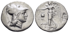 PAMPHYLIA. Side. (Circa 205-100 BC).Tetradrachm.

Obv : Helmeted head of Athena right.

Rev : Nike flying left, holding wreath; to left, pomegrana...