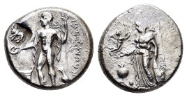 PAMPHYLIA.Side.(Circa 380-360 BC).Stater.

Obv : Athena standing left, supporting shield and spear, holding Nike; pomegranate to left.

Rev : Apol...