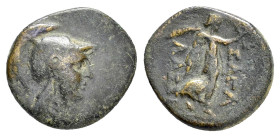 PISIDIA. Sagalassos.(1st century BC).Ae.

Obv : Head of Athena to right, wearing crested Attic helmet. 

Rev : ΣΑΓΑ-ΛΑΣΣΕΩΝ.
Nike advancing right, hol...