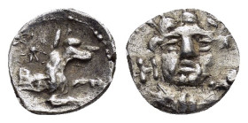 LYCAONIA. Laranda. (4th century BC).Obol.

Obv : Head of Herakles facing.

Rev : Forepart of wolf right; above, star.
Göktürk 68.

Condition : Nicely ...