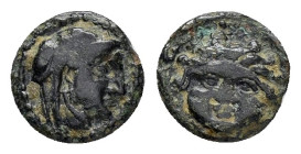 CILICIA. Mallos.(4th century BC). Ae.

Obv: ΠΥ.
Head of river god Pyramos right, wearing grain wreath.

Rev: ΜΑΛ. Facing gorgoneion.
SNG BN 406-408; S...