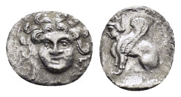 CILICIA. Uncertain.(4th century BC).Obol.

Obv : Facing gorgoneion.

Rev : Sphinx seated left.
SNG France 479; SNG Levante 250; Göktürk 48.

Condition...