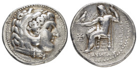 SELEUKID KINGS of SYRIA.Seleukos I Nikator. As satrap, 321-315 BC. Babylon.Tetradrachm

Obv : Head of Herakles right, wearing lion skin.

Rev : ΦΙΛΙΠΠ...