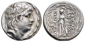 SELEUKID KINGS of SYRIA.Antiochos VII Euergetes.(138-129 BC).Antioch on the Orontes.Tetradrachm.

Obv : Diademed head right.

Rev : ΒΑΣΙΛΕΩΣ ΑΝΤΙΟΧΟV ...