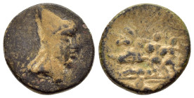 KINGS of SOPHENE. Arsames.(circa 255-225 BC).Ae.

Obv : Head of Arsames to right, wearing bashlyk with beaded edges, tied with a diadem.

Rev : BAΣIΛE...
