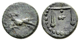 PHARONIC KINGS of EGYPT. Nektanebo II.(361-343 BC). Ae.

Obv : Ram leaping left, head reverted.

Rev : Scales; countermark with helmeted bust right.
W...