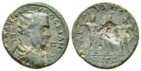 CILICIA. Tarsos. ValerianI.(253-260). Ae.

Obv : AV KAI ΠOV ΛI OVAΛEPIANOC CE / Π - Π.
Radiate, draped and cuirassed bust right.

Rev : TAPCOV MHTPOΠO...