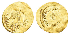 PHOCAS.(602-610).Constantinople.Tremissis.

Obv : δ N FOCAS P P AV.
Diademed, draped and cuirassed bust right.

Rev : VICTORI FOCAS AVG / CONOB.
Cross...