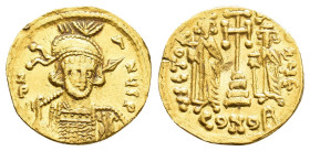 CONSTANTINE IV POGONATUS with HERACLIUS and TIBERIUS.(668-685).Constantinople.Solidus.

Obv : δ N CONTNЧS P.
Helmeted and cuirassed bust facing slight...