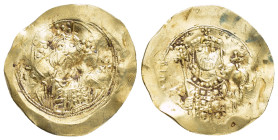 MICHAEL VII DUCAS.(1071-1078).Constantinople.Histamenon Trachy.

Obv : IC - XC.
Bust of Christ facing, with nimbus cross, raising right hand and holdi...