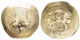 MICHAEL VII DUCAS.(1071-1078).Constantinople.Histamenon Trachy.

Obv : IC - XC.
Bust of Christ facing, with nimbus cross, raising right hand and holdi...