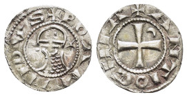 CRUSADERS.Antioch.Bohemund III.(1163-1201).BI Denier.

Obv : +BOAMVNDVS.
Profile bust with star right.

Rev : +ANTIOCHIA.
Small cross with crescent in...