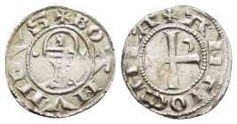 CRUSADERS.Antioch.Bohemund III.(1163-1201).BI Denier.

Obv : +BOAMVNDVS.
Profile bust with star right.

Rev : +ANTIOCHIA.
Small cross with crescent in...
