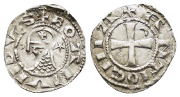 CRUSADERS.Antioch.Bohemund III.(1163-1201).BI Denier.

Obv : +BOAMVNDVS.
Profile bust with star right.

Rev : +ANTIOCHIA.
Small cross with crescent in...