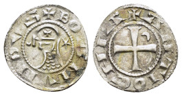 CRUSADERS.Antioch.Bohemund III.(1163-1201).BI Denier.

Obv : +BOAMVNDVS.
Profile bust with star right.

Rev : +ANTIOCHIA.
Small cross with crescent in...
