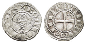 CRUSADERS.Antioch.Bohemund III.(1163-1201).BI Denier.

Obv : +BOAMVNDVS.
Profile bust with star right.

Rev : +ANTIOCHIA.
Small cross with crescent in...