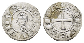 CRUSADERS.Antioch.Bohemund III.(1163-1201).BI Denier.

Obv : +BOAMVNDVS.
Profile bust with star right.

Rev : +ANTIOCHIA.
Small cross with crescent in...