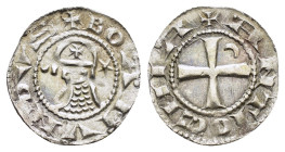 CRUSADERS.Antioch.Bohemund III.(1163-1201).BI Denier.

Obv : +BOAMVNDVS.
Profile bust with star right.

Rev : +ANTIOCHIA.
Small cross with crescent in...