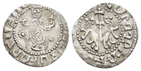 CILICIAN ARMENIA.Levon I.(1198-1219).Sis.Tram.

Obv : Crowned figure of Levon seated on throne ornamented with lions, holding cross and fleur-de-lis, ...