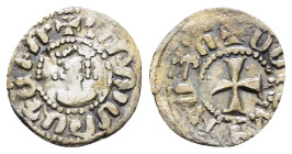 CILICIAN ARMENIA.Hetoum II.(1301-1303).Sis.Obol.

Obv : Crowned facing bust.

Rev : Lang cross with two bars; moon in second quadrant and star in thir...