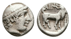 Thrace, Ainos. AR Diobol, 1.26 g 11.10 mm. Circa 429-427/6 BC. 
Obv: Head of Hermes right, wearing petasos.
Rev: AIN, Goat standing right; club to rig...