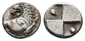 Thrace, Chersonesos. AR Hemidrachm, 2.26 g 12.68 mm. Circa 386-338 BC. 
Obv: Forepart of lion right, head left.
Rev: Quadripartite incuse square, with...