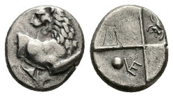 Thrace, Chersonesos. AR Hemidrachm, 2.21 g 13.03 mm. Circa 386-338 BC.
Obv: Forepart of lion right, head reverted.
Rev: Quadripartite incuse square wi...