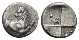 Thrace, Chersonesos. AR Hemidrachm, 2.23 g 13.32 mm. Circa 386-338 BC.
Obv: Forepart of lion right, head reverted.
Rev: Quadripartite incuse square wi...