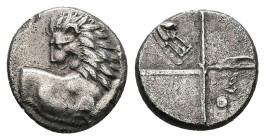 Thrace, Chersonesos. AR Hemidrachm, 2.23 g 13.42 mm. Circa 386-338 BC.
Obv: Forepart of lion right, head left.
Rev: Quadripartite incuse square with a...