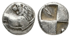 Thrace, Chersonesos. AR Hemidrachm, 2.21 g 12.12 mm. Circa 386-338 BC. 
Obv: Forepart of lion right, head left.
Rev: Quadripartite incuse square with ...