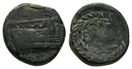 ★ Very Rare! ★

Thrace, Elaious. AE, 6.11 g - 17.47 mm. Circa 4th-3rd centuries BC.
Obv: Prow of war galley right, acrostolium as stag's head.
Rev...