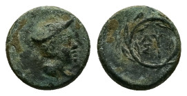 Thrace, Lysimacheia. Ae, 1.33 g 10.66 mm. Circa 3rd-2nd centuries BC.
Obv: Bust of Hermes right, wearing petasos.
Rev: ΛY / ΣI, Legend in two lines wi...