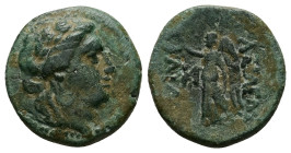 Galatian Kings of Thrace, Kavaros. Ae, 5.75 g 20.01 mm. 230/25-218 BC. Kabyle.
Obv: Laureate head of Apollo right.
Rev: BAΣIΛEΩΣ KAYAPOY, Nike advanci...